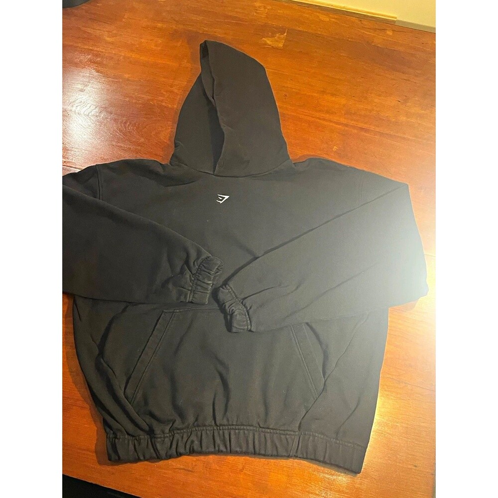 Gymshark Rest Day Essentials Black Pullover Fleece Hoodie Logo Pockets Men's M